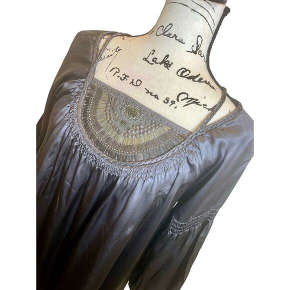 TRULY BY PART TWO TUNIC DRESS SILK GRAY SHINY SZ 6 EMBELLISHED CHIC WHIMSICAL - Picture 2 of 16